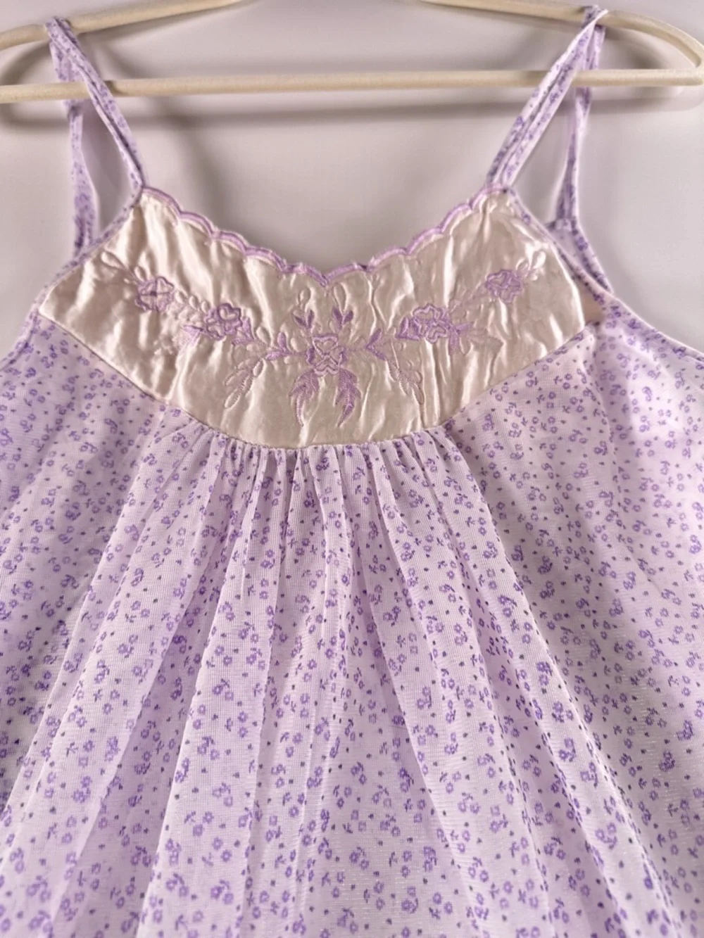 Cancan Vintage Coquette Purple Floral Sheer Embroidered Slip Small